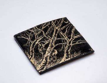 Ceramic Tile with sgraffito design 