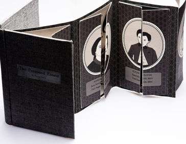 Hand bound accoridon book of poems depicting the story of how eight family members died from a poisonous plant