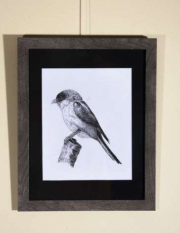 A bird resting on a post. 